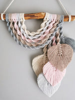 Load image into Gallery viewer, macrame rainbow with feathers in soft pastels colours, boho nursery decor, coastal homeware
